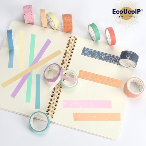 EooUooIP مجموعة أشرطة بتصميم قوس قزح بألوان ثابتة، أشرطة زخرفية ملونة للفنون، مثالية للهدايا، المجلات النقطية، التقويم، سجل القصاصات. in Kuwait