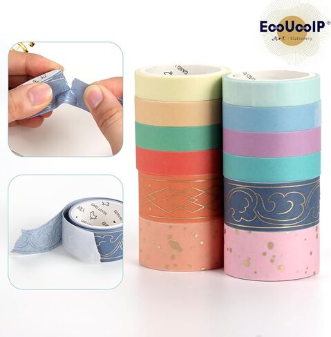 EooUooIP مجموعة أشرطة بتصميم قوس قزح بألوان ثابتة، أشرطة زخرفية ملونة للفنون، مثالية للهدايا، المجلات النقطية، التقويم، سجل القصاصات. in Kuwait