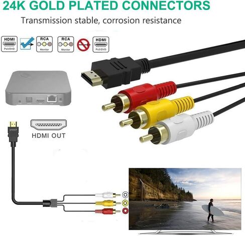 كابل HDMI إلى RCA، 5 أقدام/1.5 متر HDMI ذكر إلى 3RCA AV مركب ذكر M/M موصل كابل محول سلك إرسال للتلفزيون HDTV DVD in Saudi Arabia