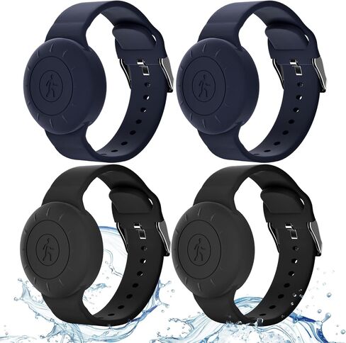Waterproof Airtag Bracelets for Kids, (2 Pack) Soft Silicone Hidden Airtag Wristband - Lightweight GPS Tracker Holder Compatible with Apple Airtag Band for Kids(Black/Blue) in Saudi Arabia