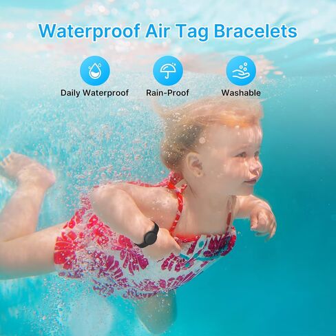 Waterproof Airtag Bracelets for Kids, (2 Pack) Soft Silicone Hidden Airtag Wristband - Lightweight GPS Tracker Holder Compatible with Apple Airtag Band for Kids(Black/Blue) in Saudi Arabia