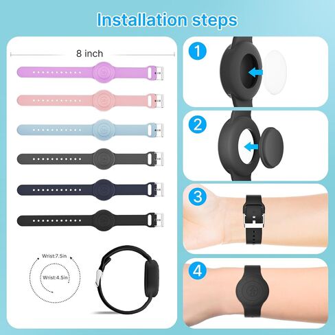 Waterproof Airtag Bracelets for Kids, (2 Pack) Soft Silicone Hidden Airtag Wristband - Lightweight GPS Tracker Holder Compatible with Apple Airtag Band for Kids(Black/Blue) in Saudi Arabia
