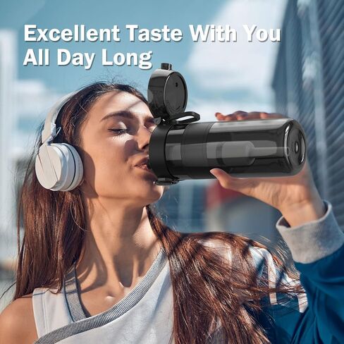 Filtered Water Bottle W/NSF Certified Water Filter Straw Elements Reduce 99.9% of Chlorine, Taste & Odor, BPA Free Plastic for Travel, Sports, Hiking, Camping, Biking and Fitness, 17oz in Kuwait