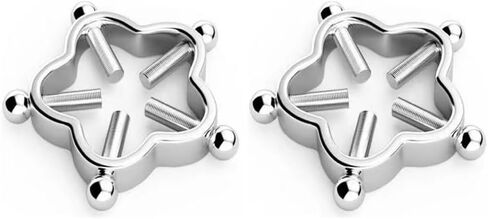 2Pcs Flower Non-Piercing Nipple Rings Stainless Steel Fake Nipple Rings Shield Barbell Ring Bar Nipple Piercing Summer Beach Faux Body Jewelry for Women in Saudi Arabia