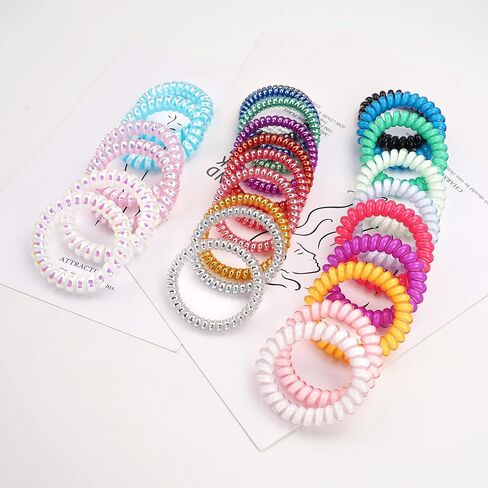 ربطات شعر حلزونية، 24 قطعة من ربطات الشعر بدون تجعيد، ربطات شعر مرنة لسلك الهاتف، ربطات شعر حلزونية بألوان الحلوى، حاملات ذيل حصان ملونة، إكسسوارات شعر للنساء والفتيات-A in Kuwait