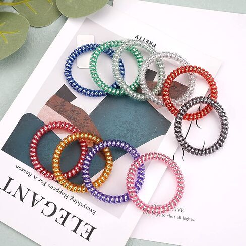 ربطات شعر حلزونية، 24 قطعة من ربطات الشعر بدون تجعيد، ربطات شعر مرنة لسلك الهاتف، ربطات شعر حلزونية بألوان الحلوى، حاملات ذيل حصان ملونة، إكسسوارات شعر للنساء والفتيات-A in Kuwait