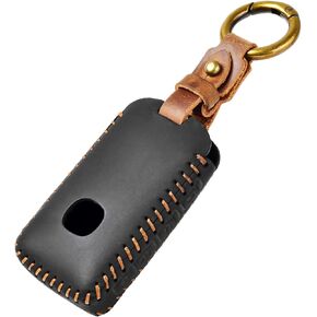 OFFCURVE Key Fob Cover with Gift Box, Genuine Leather Car Key Cover Key Fob Protector, Car Key Case with Keychain Suitable for Mazda 3/5/6, 3 Hatchback, CX-3/4/5/7/8/9/10/12/30/50, MX-5 Miata (Black)
