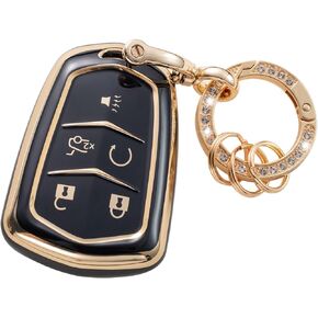 Gematay For Cadillac Key Fob Cover, Car Key Case Shell Protector for Cadillac Escalade CTS SRX XT5 ATS STS CT6 5-Buttons Remote Start, Black
