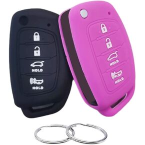Silicone Rubber Key Fob Cover Compatible with 2013-2019 Hyundai Santa Fe Sport Sonata Tucson OSLOKA-875T (Suitable for Buttons with Eject/flip/fold Buttons, not for Smart Keys)
