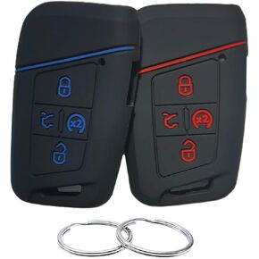 Silicone Rubber Key Fob Cover Compatible with 2018-2023 VW Volkswagen Atlas Golf Alltrack Jetta Passat Tiguan Taos (not for Keys with Eject/flip/fold Buttons) (Black Black)