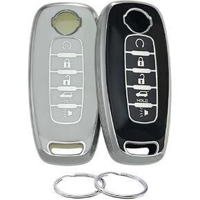 TPU Key Fob Cover Compatible with Nissan Pathfinder Rogue Kicks (Black/White, 3 Buttons/TPU)