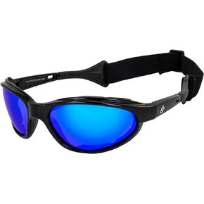 نظارات Birdz Eyewear شراع مبطنة Jetski نظارات شمسية مستقطبة للرياضات المائية والقوارب والصيد للرجال والنساء بإطار أسود مع عدسات مرآة زرقاء