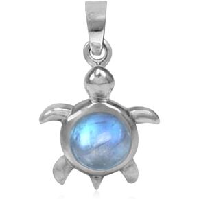 Silvershake 6MM Natural Round Shape Rainbow Moonstone White Gold Plated or Yellow Gold Plated 925 Sterling Silver Casual Turtle Sealife Solitaire Pendant June Gemstone Birthstone