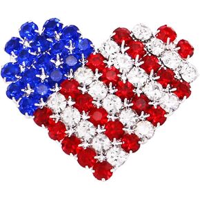 Rosemarie & Jubalee Women's USA Patriotic American Flag Crystal Rhinestone Heart Brooch Lapel Pin, 1.5"