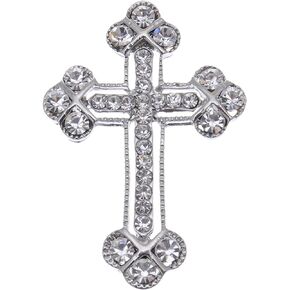 Alilang Silvery Tone Clear Crystal Colored Rhinestones Holy Cross Brooch Pin