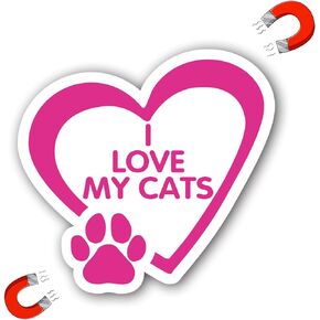 I Love My Cats Pink Pawprint Magnet Decal, 5 Inch, Heavy Duty Automotive Magnet Stickers for Car Truck SUV