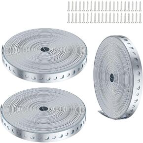 3 PCS Galvanized Metal Pipe Strap with Holes - 3/4 Inch x 10 Feet with 40 PCS Screws 24 Gauge Metal Strapping Hanger Straps for Pipe Support Hanging