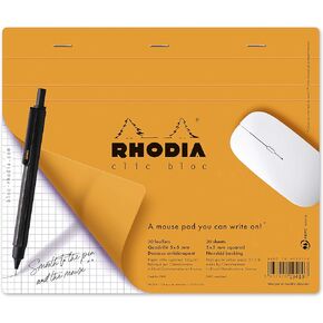 Rhodia 19410C - Mouse Mat Notepad, 19x23cm, Squared, 30 Detachable Sheets, Clairefontaine Paper 80g, Non-Slip Base