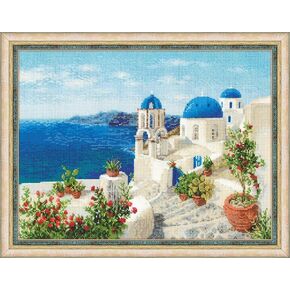 RIOLIS 1644 - Santorini - Counted Cross Stitch Kit 15¾" x 11¾" Zweigart 14 ct. White AIDA 32 Colors
