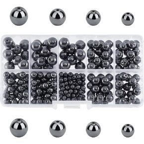 PH PandaHall Black Hematite Beads, 316pcs 4 Sizes Round Gemstone Beads Loose Energy Beads with 1~2mm Hole for Earrings Bracelets Necklaces Jewelry DIY Crafts Making, 4mm 6mm 8mm 10mm