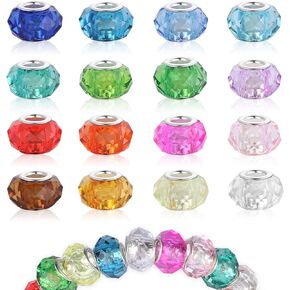 100 Pieces 14x9mm Glass Beads Large Hole Glass Beads Mix Color Brass Core European Style Spacer Beads Colorful Beads Rhinestone Craft Beads for Bracelet Necklace Jewelry Making