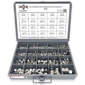 Stainless Steel Finished Hex Nut Coarse & Fine Assortment - 968 Pieces