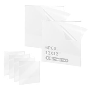 6 Pack Plexiglass Sheet, 12" x 12" Square Panel 1/8" Thick (3mm) Transparent Acrylic Sheet with Protective Paper Use for Crafting Projects, Cutting, Sawing, Laser Cutting