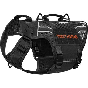 OneTigris Dog Mesh Harness for Large Dogs, Tactical Dog Harness Medium Sized Dog Reflective Dog Vest, Heavy Duty & Breathable Military Dog Harness with No Pull Buckle
