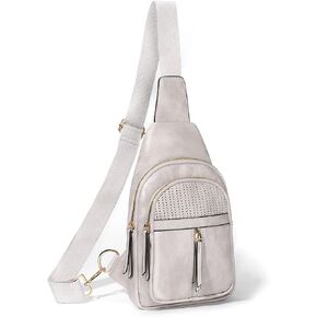 SUOSDEY Fanny Pack حقائب كروس للنساء حقيبة بحمالة جلدية نباتية للنساء محفظة بحمالة كروس باللون الرمادي والأبيض in Kuwait