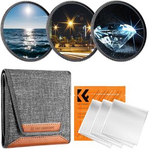 K&F Concept 82mm Star Filters Kit (3pcs) 4 Points 6 Points 8 Points Cross Screen Starburst Filters Set -18 Layer Coating Ultra Slim Optical Glass Camera Lens Filter with 3 Cleaning Cloth
