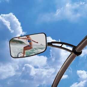 Wakeboard Tower Mirror Black Angle-Free 360 adjustable Big Tournament Boat Mirror 7 X 13" Inch Bimini Top Tube 2.5" Clamp Marine Convex Wide Rear View Mirror Knee Board Wake Surfing (Black)