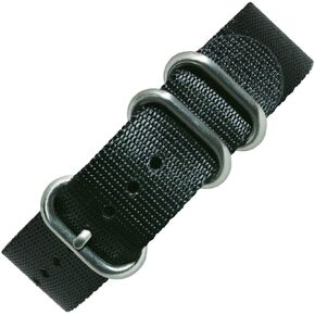 20mm, 22mm, 24mm 3-Ring Military Style Seat Belt Nylon Watch Band Strap Black, Choose Hardware