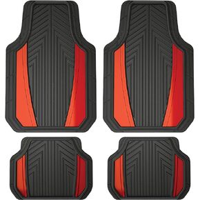 Custom Accessories® 4-Piece Anodized Sport Floor Mats - All-Weather Protection, Trim-to-Fit Mats for Cars, Trucks, SUVs, Full Coverage, All-Season - (Black/Red)