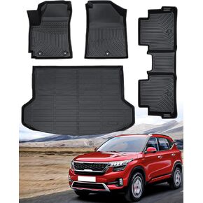 for Kia Seltos Floor Mats, 2021 2022 2023 for Kia Seltos Floor Mat(Except SX Turbo Models), All Weather Rubber Car Mats Full Set Floor Mats & Trunk Mats Behind 2nd Row in Upper Position