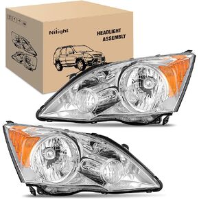 Nilight Headlights Assembly for Honda CRV(CR-V) 2007 2008 2009 2010 2011 Headlamp Black Housing Amber Reflector