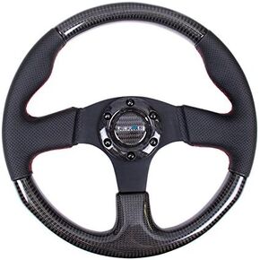 NRG Innovations NRG-ST-310CFRS Carbon Fiber Steering Wheel, 315mm with Red Stitching, Perforated Leather Trim