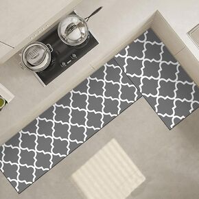Kitchen Rugs and Mat,Non Skid Grey Kitchen Rugs for Floor, Absorbent Kitchen Mats for Floor 2 Piece,16"X24"+16"X47", Washable for Front of Sink, Mats Entryway Hallway