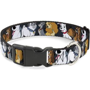 Disney Pet Collar, Dog Collar Plastic Buckle, Disney Dogs Group Collage Paws Gray Black, 8.5 to 12 Inches 0.5 Inch Wide