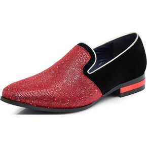 TRS Men Rhinestone Round Toe Suede Chrome Heels Dress Loafer Slip On Fashion Shoes