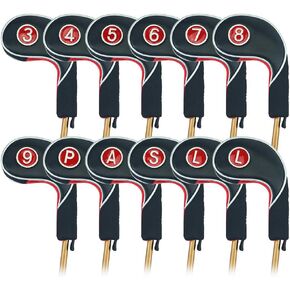 Craftsman Golf 12pcs Golf Iron Putter Head Covers Headcover Set Black & Red Fit All Brands Callaway, Ping, Taylormade, Cobra, Etc.