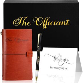 4 Pcs Officiant Gift Set Including Wedding Journal Notebook Engraved Black Ink Pen Thank You Gift Card Gift Box Leather Hardcover Proposal Book Officiant Notebook for Wedding Ceremony Officiants