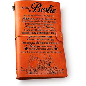 NGAEAK Bestie Leather Journal Notebook, Best Friends Engraved Vintage Leather Travel Journal to My Bestie Embossed Writing Journal Friendship Gifts