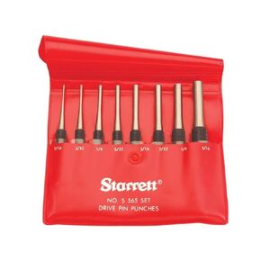 Starrett Drive Pin Punch Set with Knurled Grip and Protective Vinyl Case - 4" Length, 1/16", 3/32", 1/8", 5/32", 3/16", 7/32", 1/4", 5/16" Punch Diameter - S565PC