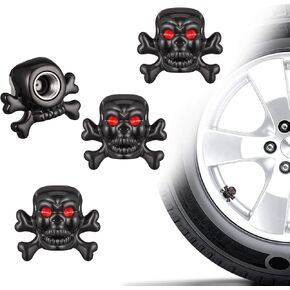 WINKA Valve Caps for Tires, Skull Style Universal Stem Valve Caps, Attractive Dustproof Car Accessories Black 4pcs