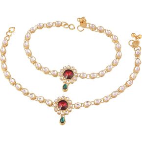 I Jewels Gold Plated Indian Wedding Bollywood Style Ethnic Kundan Studded Anklet/Payal Barefoot Jewelry for Women (A018-19)