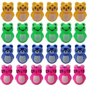 Toyvian Desktop Tumbler Decoration 24PCS Baby Tumbler Mini Animal Tumbler Panda Baby Weeble Wobble Bear Tummy Time Rock Tumbler Egg Shakers Montessori Balancing Tumbler for Baby