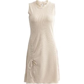 Xintianji Women's Casual High-Neck Sleeveless Dresses - Waist Drawstring Summer Short Dress