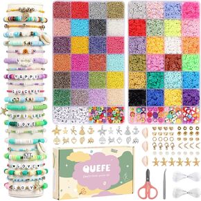 مجموعة صنع الأساور من QUEFE، 20000 قطعة خرز زجاجي 2 مم 3600 قطعة خرز صلصال لصنع المجوهرات مع خرز الحروف المعلقات لوازم خرز هيشي للهدايا المصنوعة يدويًا in Kuwait