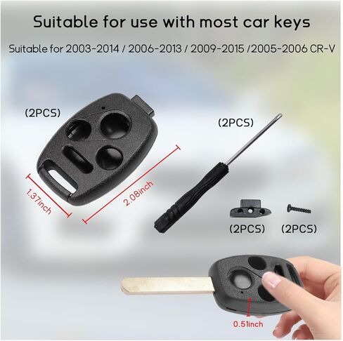 Augeny 2PCS Replacement Key Fob Case Shell, No Cutting Required Car Key Fob Keyless Entry Remote Shell Case for 2003-2012 Accord/ 2006-2013 Civic EX/ 2009-2015 Pilot/ 2005-2006 CR-V (2+1 Hole) in Kuwait