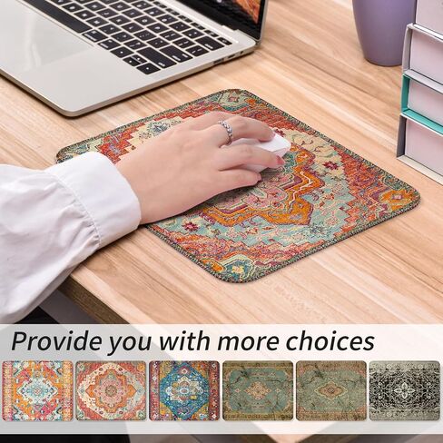 Seorsok Square Aesthetic Boho Vintage Mouse Pad، مكتب المنزل تصميم حصيرة الماوس الشخصية، مقاوم للماء مضحك العتيقة لوحة الماوس العرقية، قاعدة مطاطية غير قابلة للانزلاق منصات فأرة الكمبيوتر للفأرة اللاسلكية in Saudi Arabia